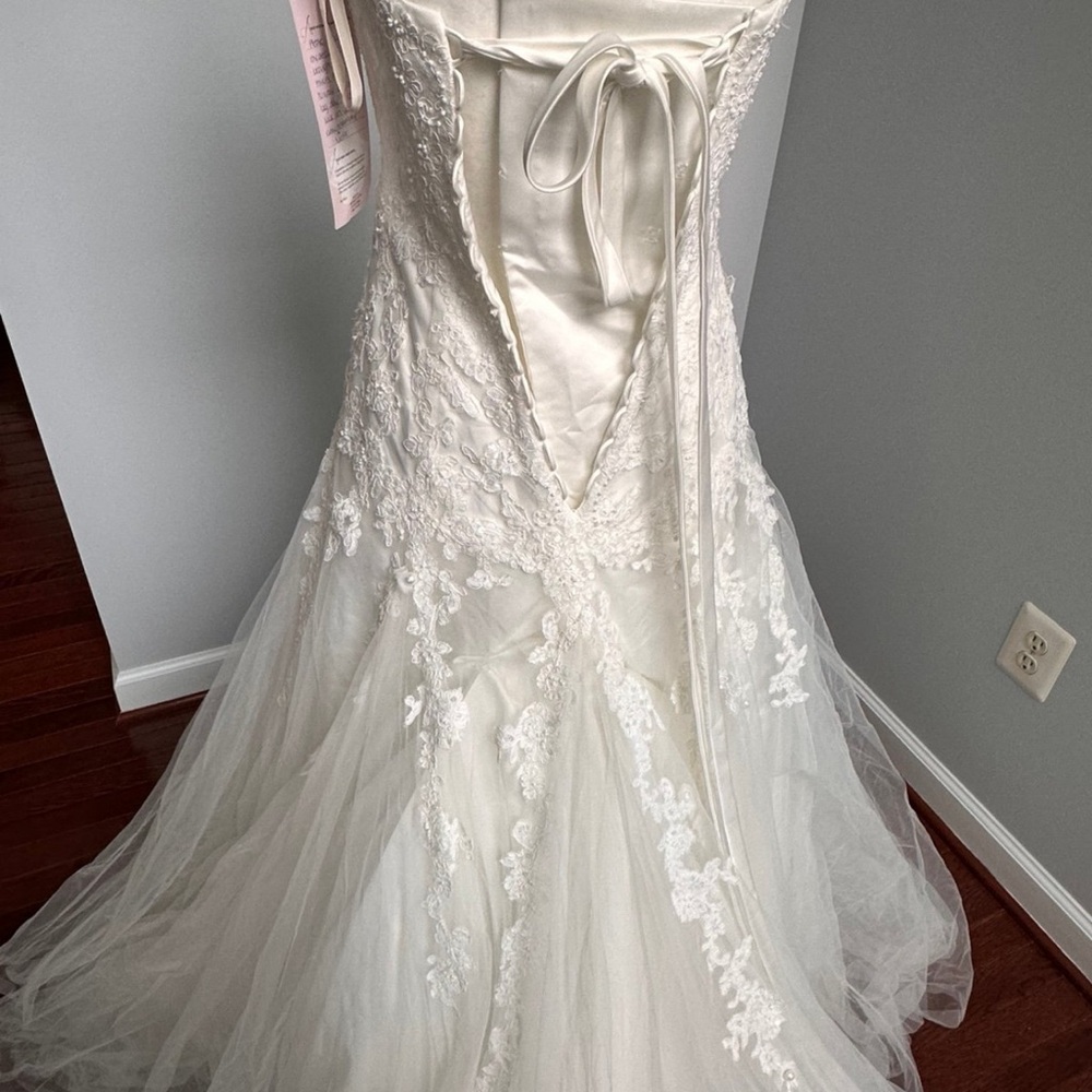 David’s Bridal Floral Laced Strapless Corset Princess Bridal Wedding Dress Ivory - Picture 9 of 11